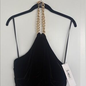 ClassicVeronica Beard Black Velvet Halter Dress